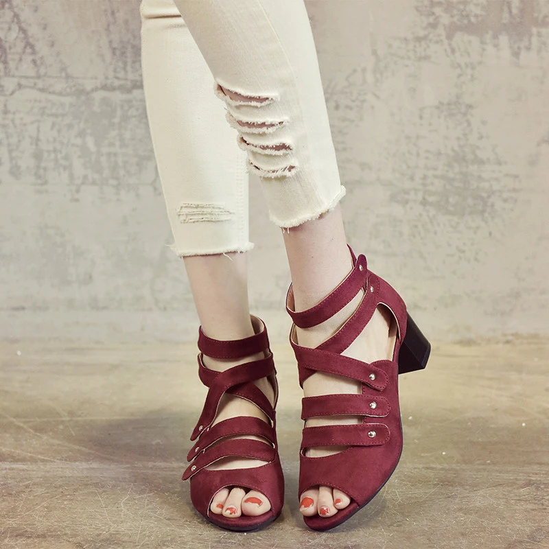 

Summer Women Chunky High Heels Open Peep Toe Pumps Platform Sandals Zip Girls Rivet Gladiator Sandals Shoes 5 Color Size 34-43