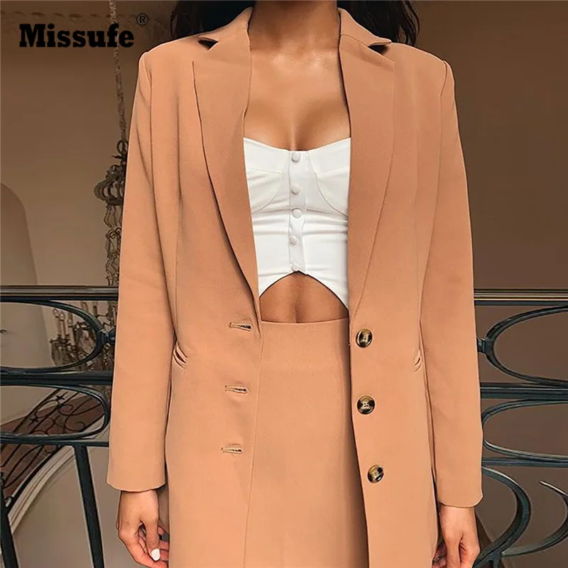 

Missufe Single-Breasted Vintage Blazer Women Pockets Office Coat Women Jackets Suit Solid Outwear Blazer Feminino 2019 Summer