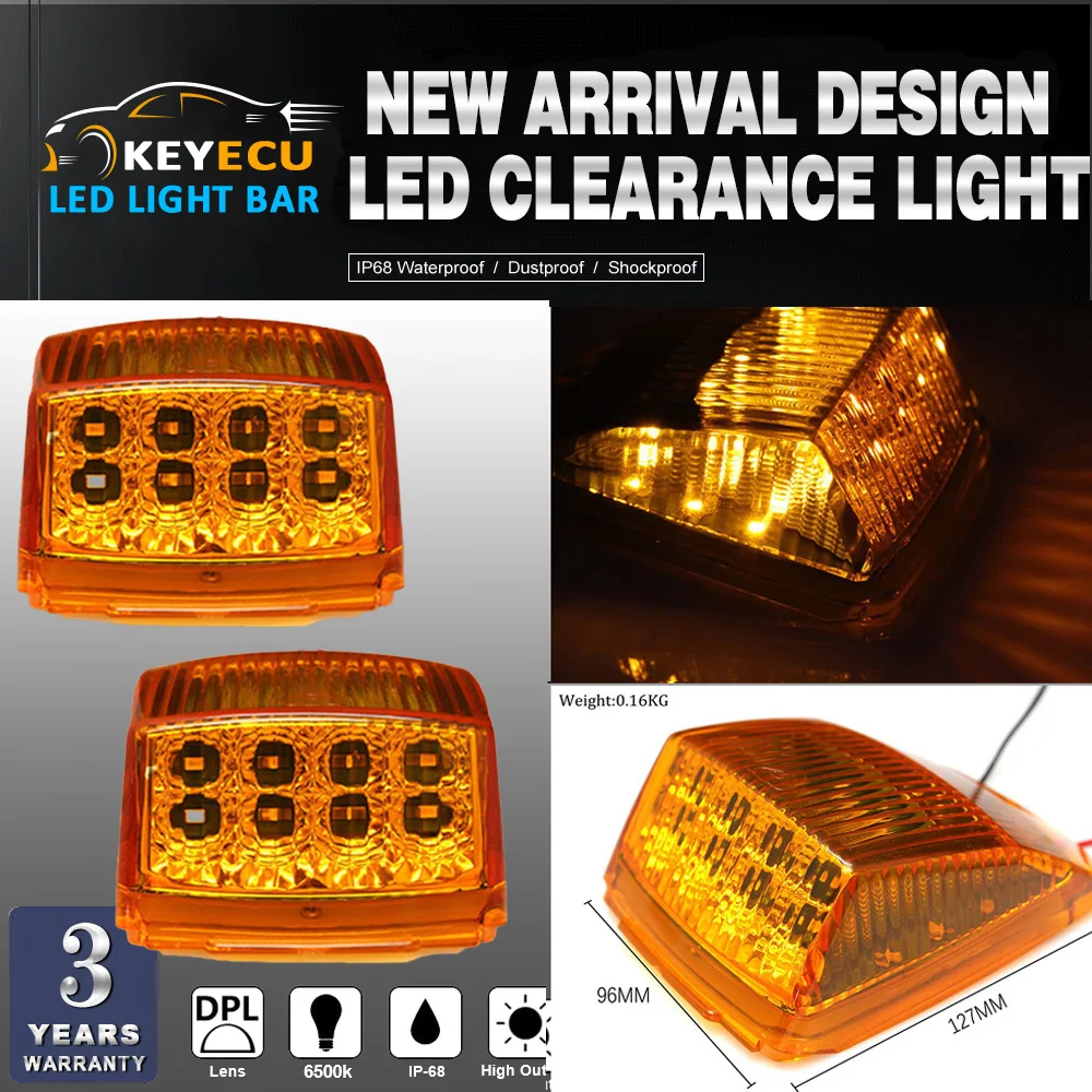 KEYECU 2 шт. в упаковке янтарные 17LED фары для крыши пробежки Топ зазор отражатели Kenworth
