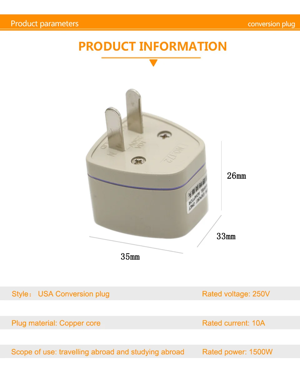 Multifunctional EU UK AU to USA Plugs adapter Power Converter Plugs 2 Pin Socket EU to America Travel Charger Adapter Converter (8)