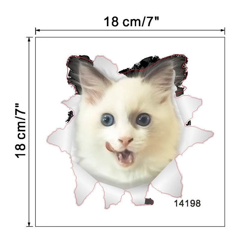 Кошка, Яркие 3D разбитые настенные наклейки, ванная комната, туалет, Kicthen, декоративные наклейки, забавные животные, Декор, плакат, ПВХ, Фреска, искусство