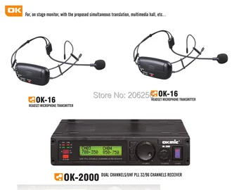 

OK-2000 OK-16 Professional Dual channels UHF true diversity wireless microphone system 2 channels headset transmitter Gym church