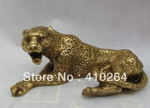 

China Folk Pure Brass carve leopard panther animal Statue