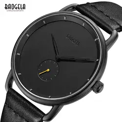 BAOGELA Для мужчин простой кварцевые часы Мода Повседневное минимализм Аналоговый наручные часы для человека кожаный ремешок BL1806