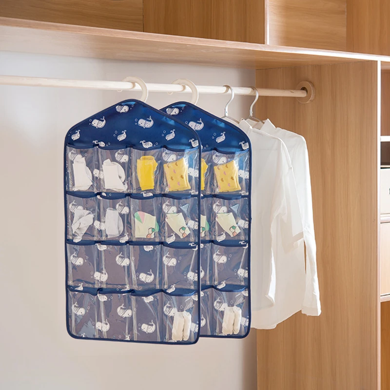 PINMOO 16 Grid Wardrobe Hanging Organizer Underwear Bras Socks Ties