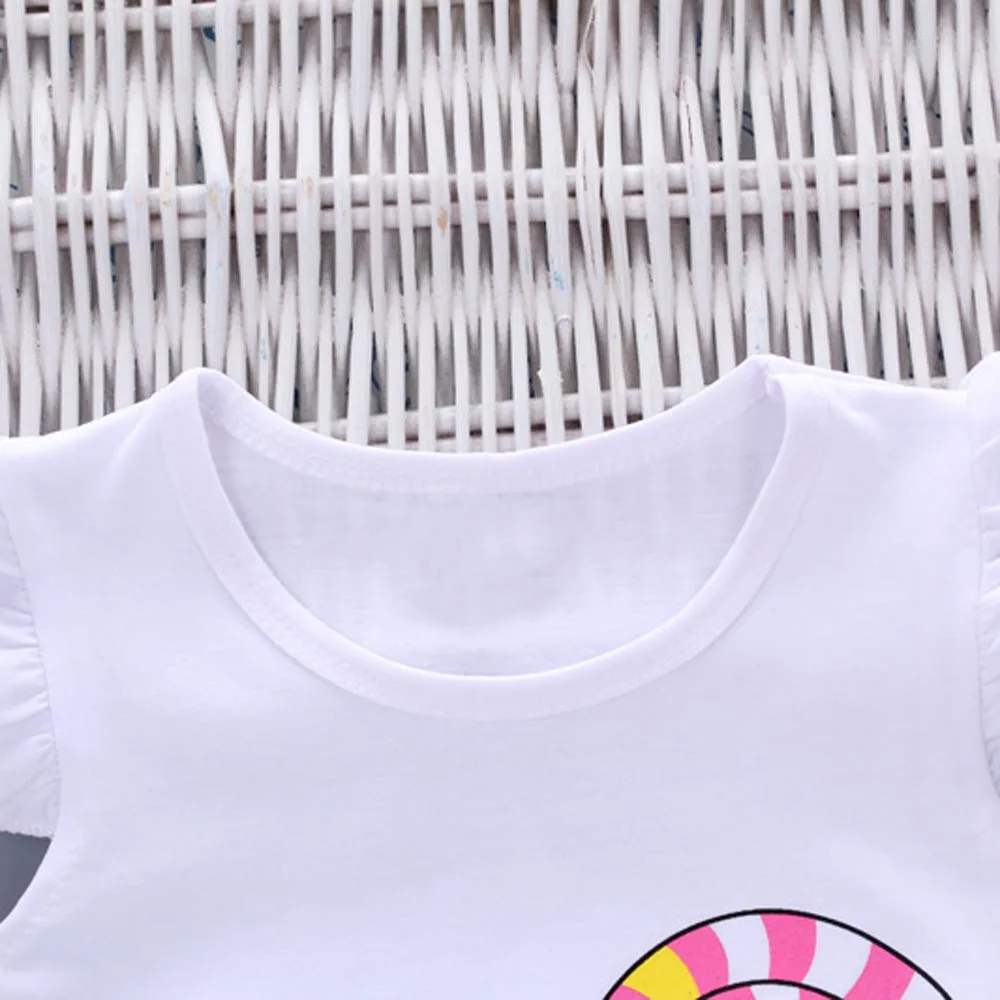 Комплект из 2 предметов для маленьких девочек Футболка с рисунком леденца топ+ короткие штаны летний комплект одежды для девочек roupa menina