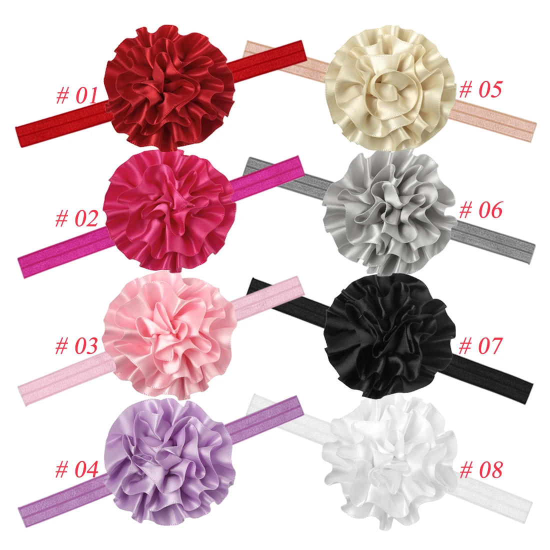 8pcs/set Handmade Stain Silk Flowers  Kids Headbands Elastic Hairband Girls hair Accessories