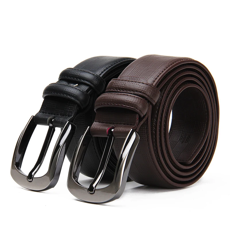 Fashion Men High Quality Luxury Brand Leather Belt Pin Buckle Lattice Business Grid Pant Strap Cinturones Hombre Cinto Band | Аксессуары