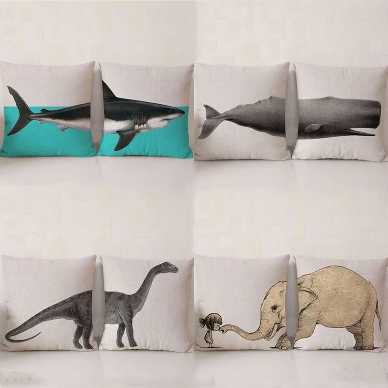 Новые креативные сплит-типа морские животные печатные пледы Чехлы для диванных подушек автомобиля Дома слон Акула шаблон украшения Чехлы для подушек