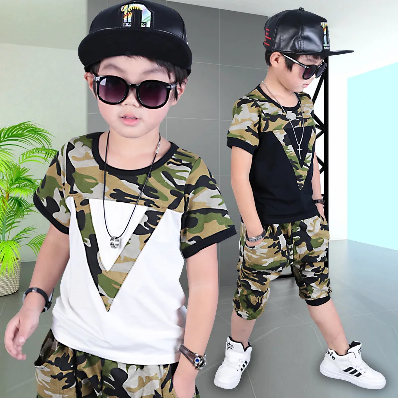 

Teenage boys clothing set 2017 summer cartoon camouflage T-shirt pants boy sport suit school clothes kids tracksuit boys clothes