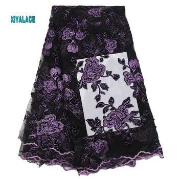 

African Lace Fabric 2019 High Quality Nigerian Lace Fabrics Embroidery French Tulle Lace with stones Fabric YA2369B-1