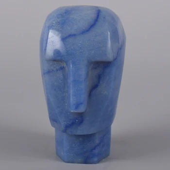 

4" Figurine Poker Face 499g Natural Blue Aventurine Human Head Skull Statue Hand Stone Craft Feng Shui Home Decor Collectible
