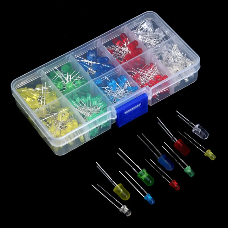 200pcs/set New LED Emitting Diodes Assortment Kit White Yellow Red Blue Green 3mm/5mm