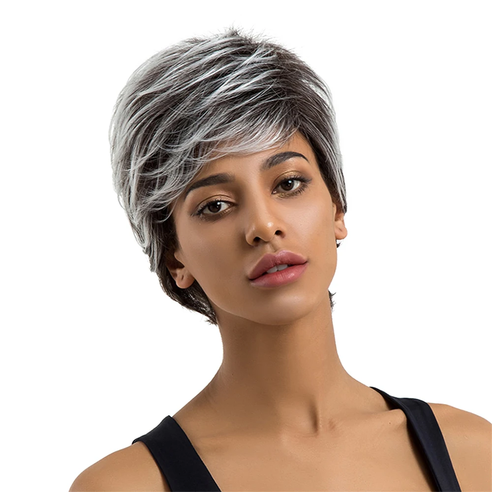 Элемент синтетические волосы темные корни Омбре серый парик 6 дюймов короткие