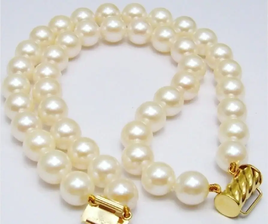 

Shipping >>>> HUGE 2 ROWS 10-11MM ROUND SOUTH SEA GENUINE WHITE PEARL BRACELET 7.5-8" 14K GOLD