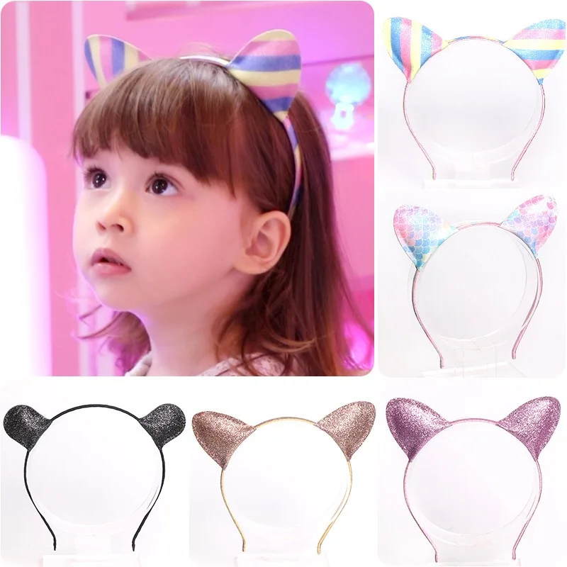 

Cute Glitter Leather Car Ears Hairbands Rainbow Mermaid Hair Hoop Birthday Party Headbands Christmas Party Hair Accessoires