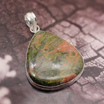 

Hermosa Solitaire Unique Green Unakite Pendant Necklace Charm Gifts 2 1/4 inch Free Shipping NY1304
