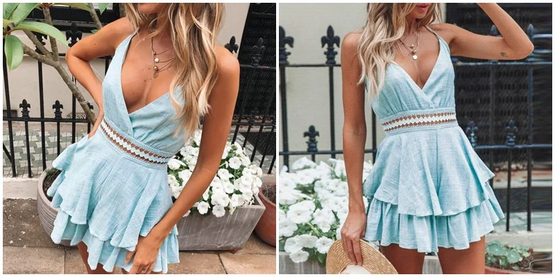 V-neck Hollow Out Spaghetti Strap Jumpsuit Romper