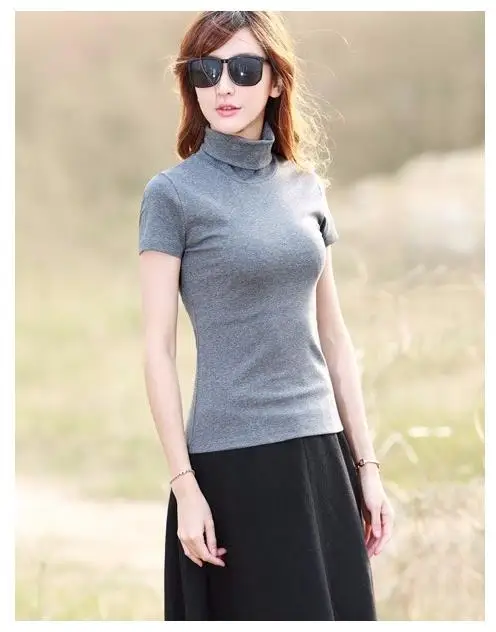 Хлопковая водолазка с коротким рукавом, женская футболка в Корейском стиле, тонкие Топы 4XL 5XL, Женская белая черная однотонная летняя футболка