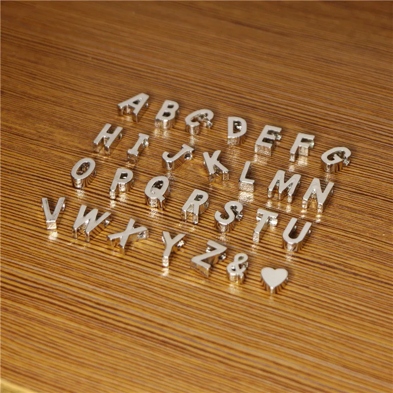 

20pcs Rhodium color uppercase alphabet charms Slide capital letter Beads slider initial Pendant DIY jewelry accessories material