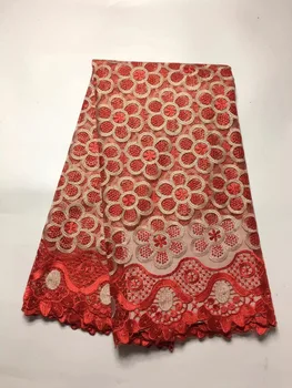 

Orange African French Lace Fabric High Quality African Tulle Lace Fabric For Wedding.French Lace Fabric With Stones and bead j25