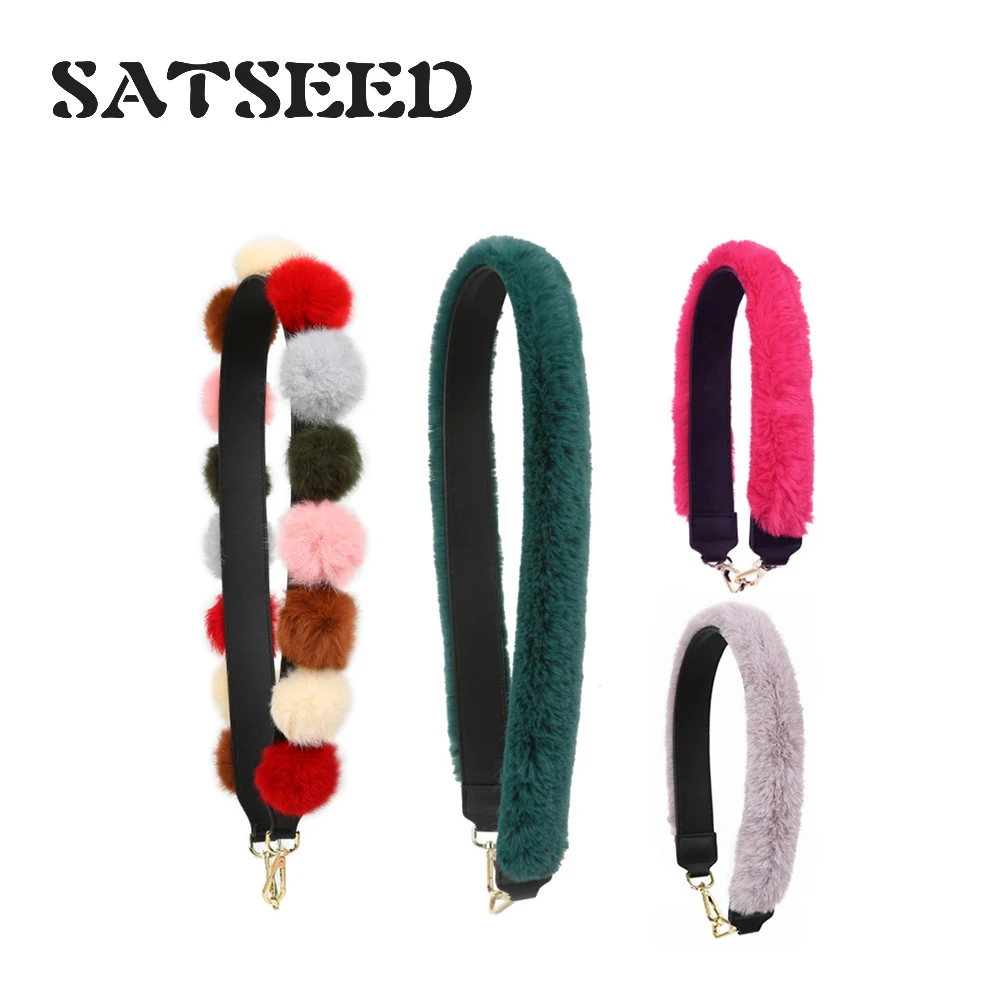 

2019 New Winter Products Female Shoulder Bag Strap Accessories Rabbit Hair Ball Handle Wideband Furball Crossbody Panelled