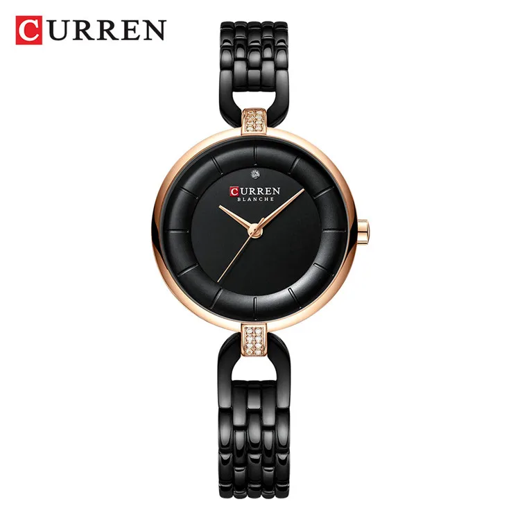 black CURREN женские кварцевые часы женские модные роскошные часы Женские Простые из нержавеющей стали с сетчатым РЕМЕШКОМ НАРУЧНЫЕ ЧАСЫ 9052 для девочек - Цвет: black