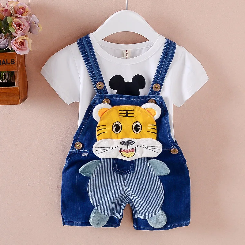 

Summer Cartoon kids denim overall newborn bebe short denim jumpsuits toddler boys girls bib pants for child clothes