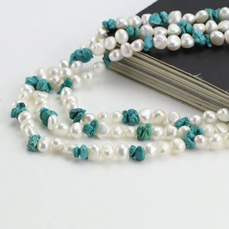 Ручной работы натуральный пресноводный жемчуг necklace ISES ожерелье, 3 ряда невесты ожерелье подарок, Новая