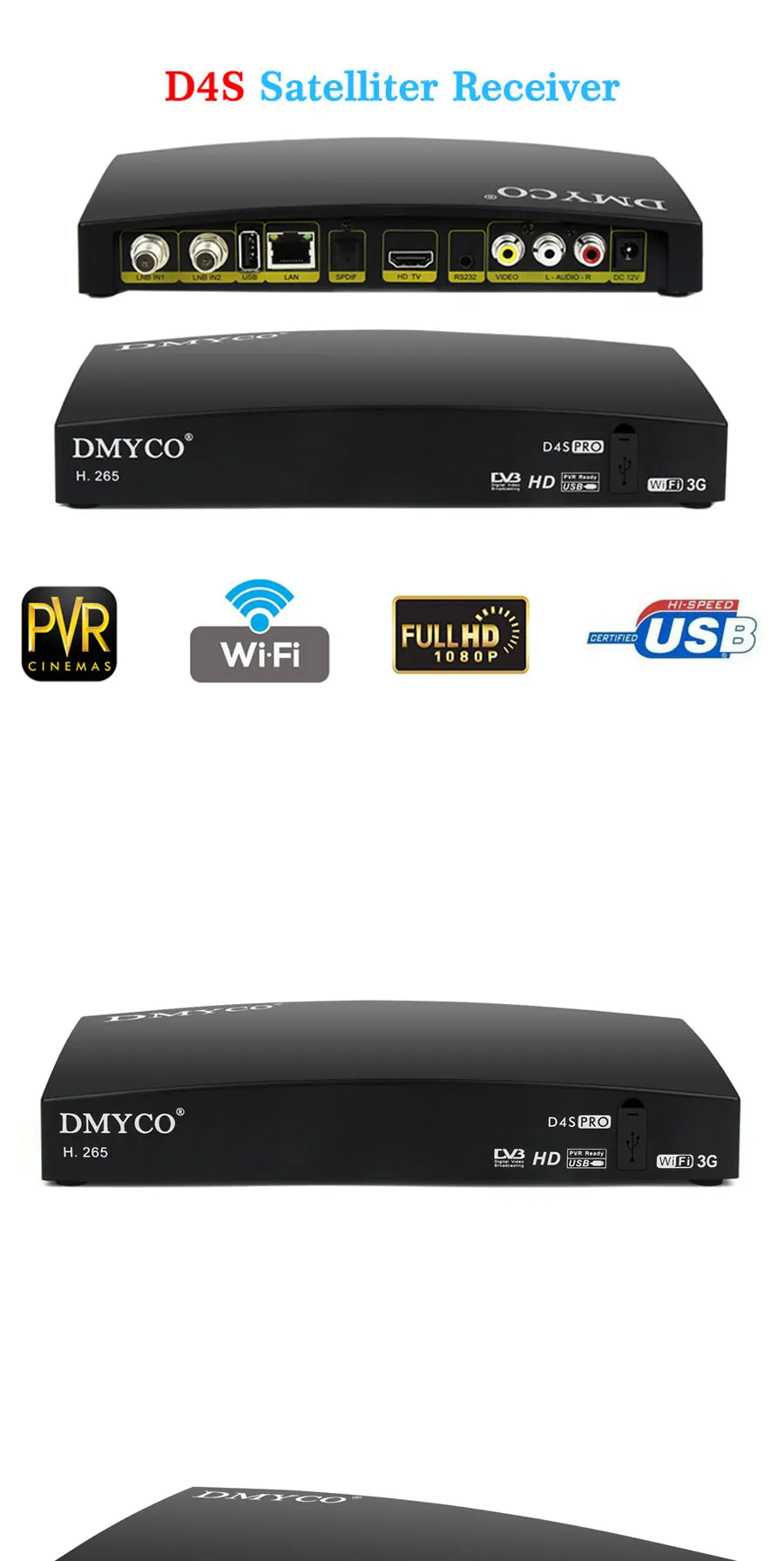 DMYCO DVB-S2 ДЕШИФРАТОР спутникового телевидения lnb Full HD 1080P ТВ тюнер H.265 рецептор с usb wifi Европа 1 год Испания Канал Biss ключ