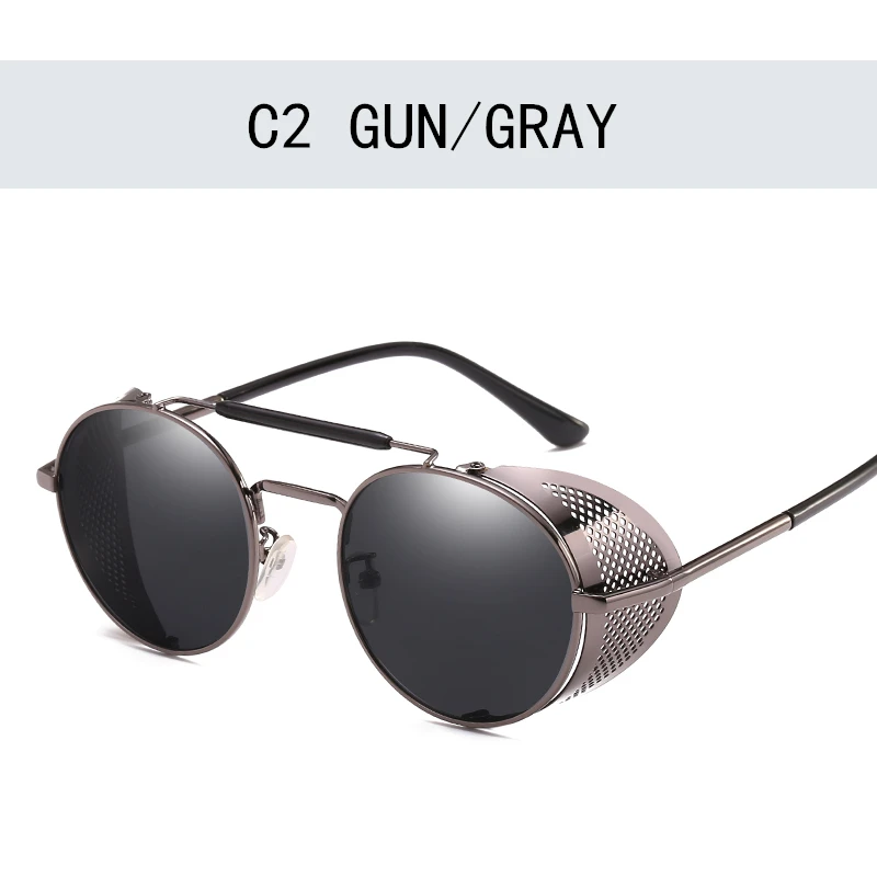 Винтажные роскошные стильные солнечные очки в стиле стимпанк, качественные, ручной работы, боковая защита, фирменный дизайн, солнцезащитные очки UV400 Oculos De Sol - Цвет линз: Gun Gray