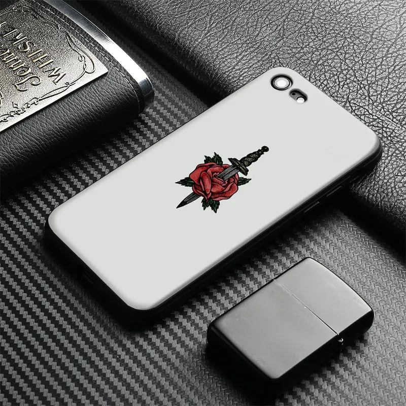 

Sword Rose Pattern aesthetic Coque Tpu Soft Silicone Phone Case Cover Shell For Apple iPhone 5 5s Se 6 6s 7 8 Plus X XR XS MAX