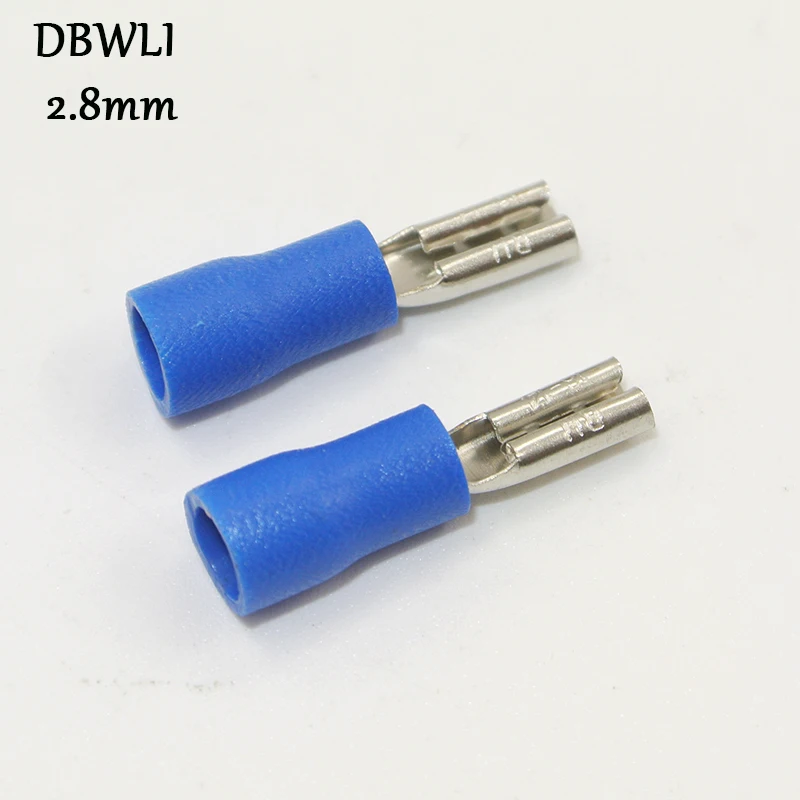 100Pcs Blue Female 2.8mm Spade Insulated 16-14AWG Wire Crimp Terminals 