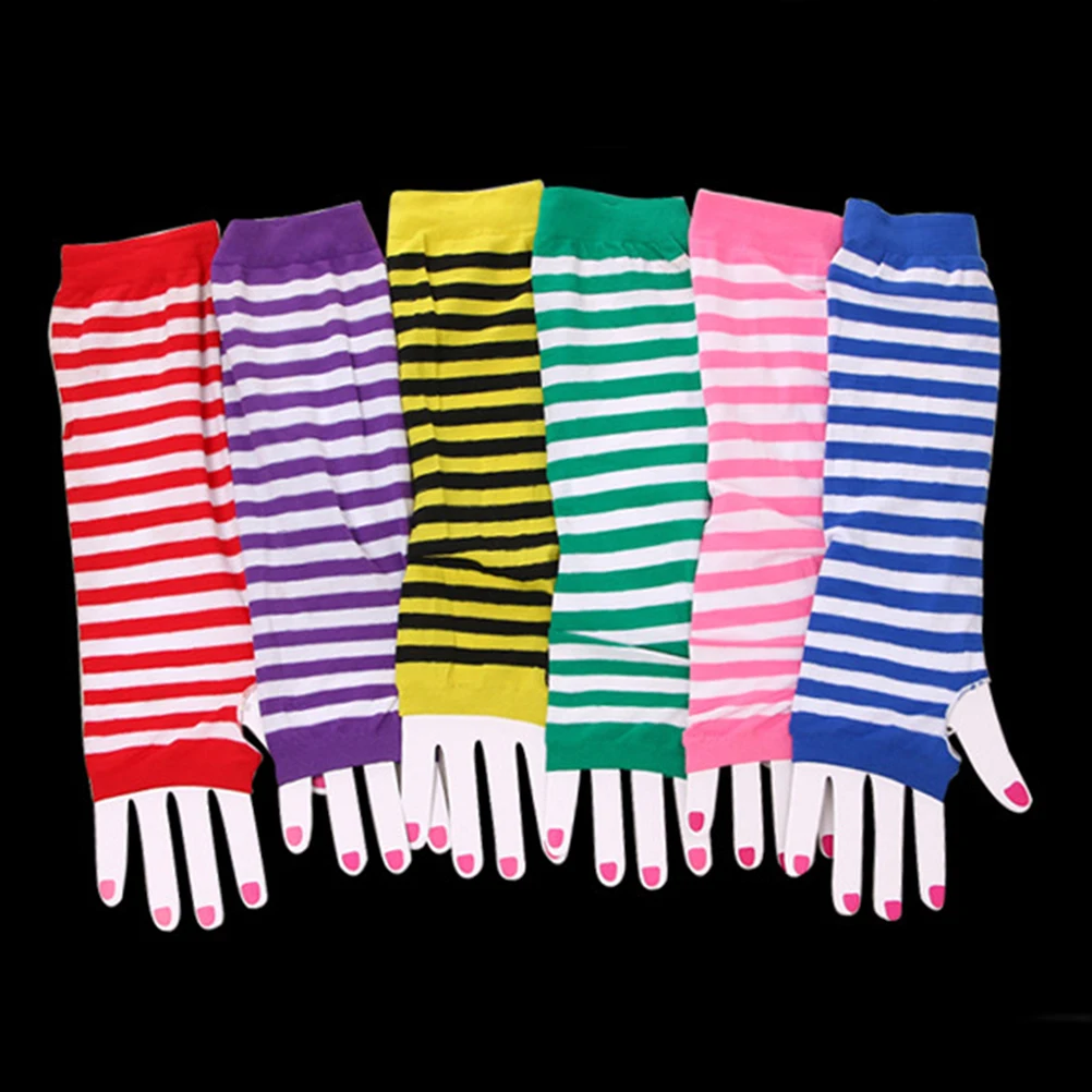3 пары детских хлопковых утепленных колготок на Для женщин длинные перчатки дышащие перчатки без пальцев удобные полосатые перчатки до локтей для костюма производительность