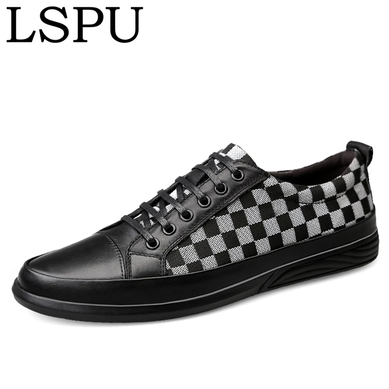 

Genuine Leather&Print Fabric Men Skateboarding Shoes Lace Up Breathable Causal Sneakers Fashion Trainers Shoes men Plus Size 47