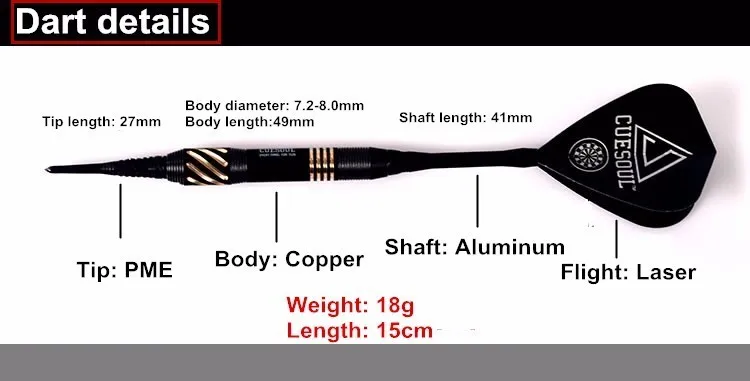 18 г cuesul 15 см 3 шт. Дротика s Профессиональный Мягкий Наконечник Дротика s электронная дротика с нейлоновым валом для Дротика