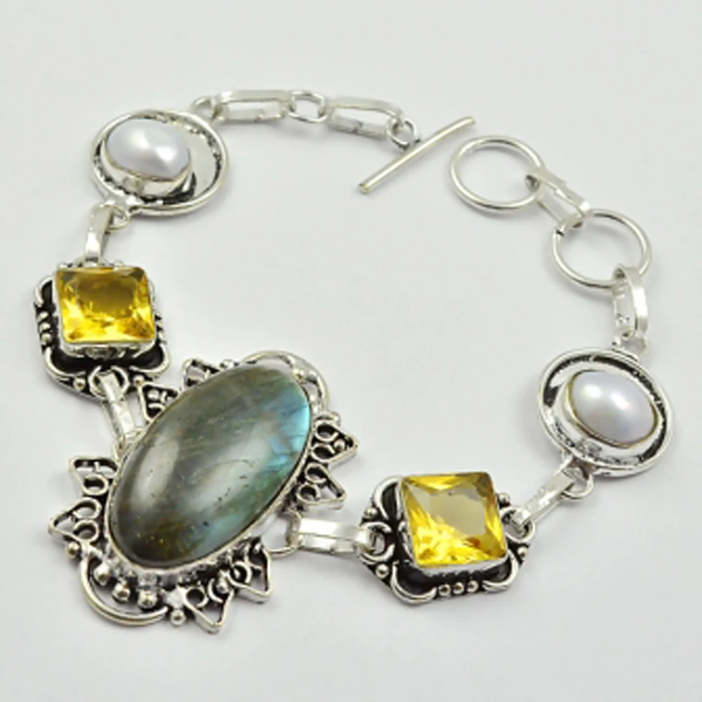

Labradorite & Citrines Bracelet , 20.5 cm, B2372