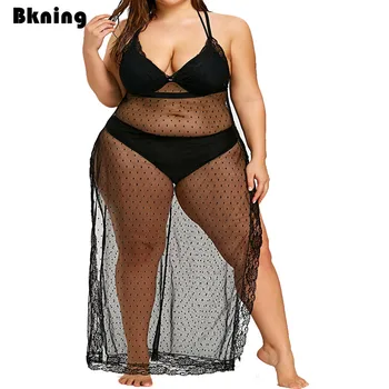 

Plus Size Beach Dress Women Black Cover Up Swimsuit Sheer Coverups Lace Beachwear Long Chiffon Cover-ups Tunic Large 3XL 4XL 5XL