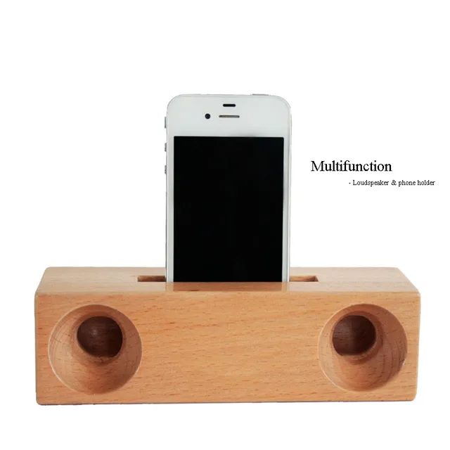 Wood Phone Holder With Loudspeaker Stand Nature Design