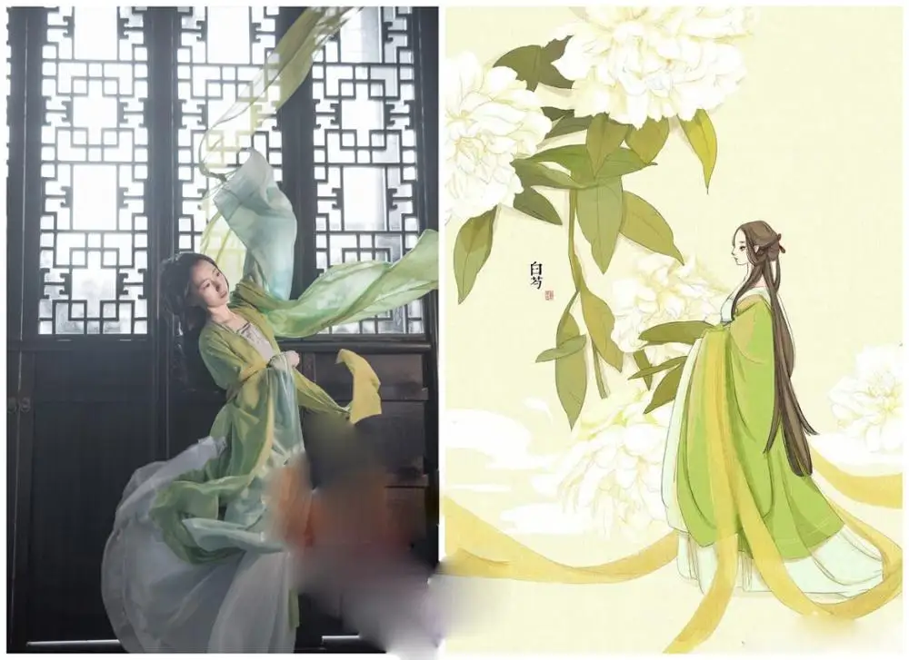 

3 Designs Chinese Herbal Medicine Series Personification Lolita Female Costume Hanfu Cos Lotus Forsythia White Peony Root