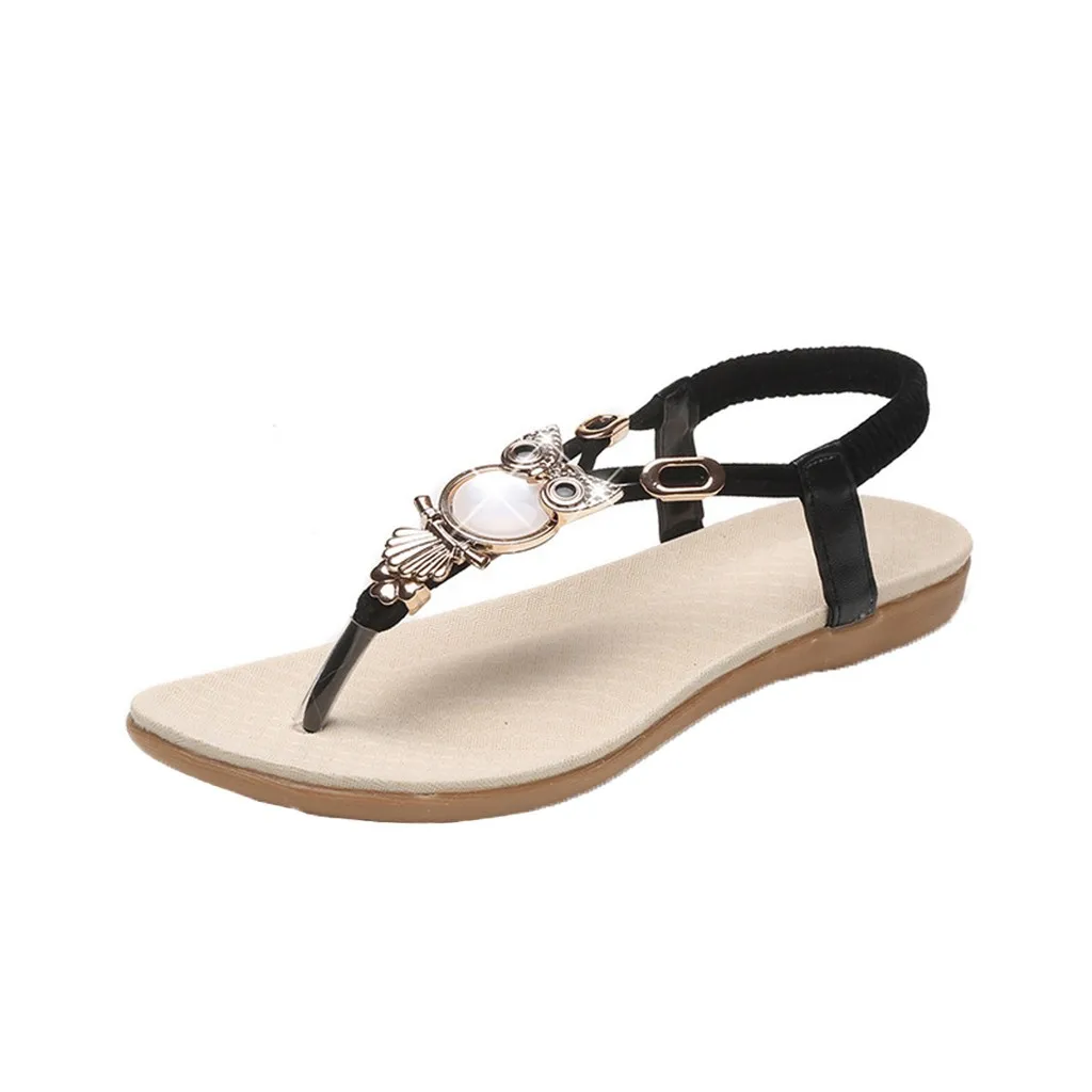

SAGACE Women Rhinestone Owl Sweet Sandals Clip Toe Sandals Beach Shoes Bohemia style beach slides Elastic band fashion 2019
