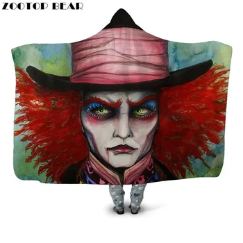 

Funny Men Hooded Blanket Newest Anime 3D print Make up Adult Wearable Cloak Flower Quilts Bedding Soft Fleece Blankets Fashion