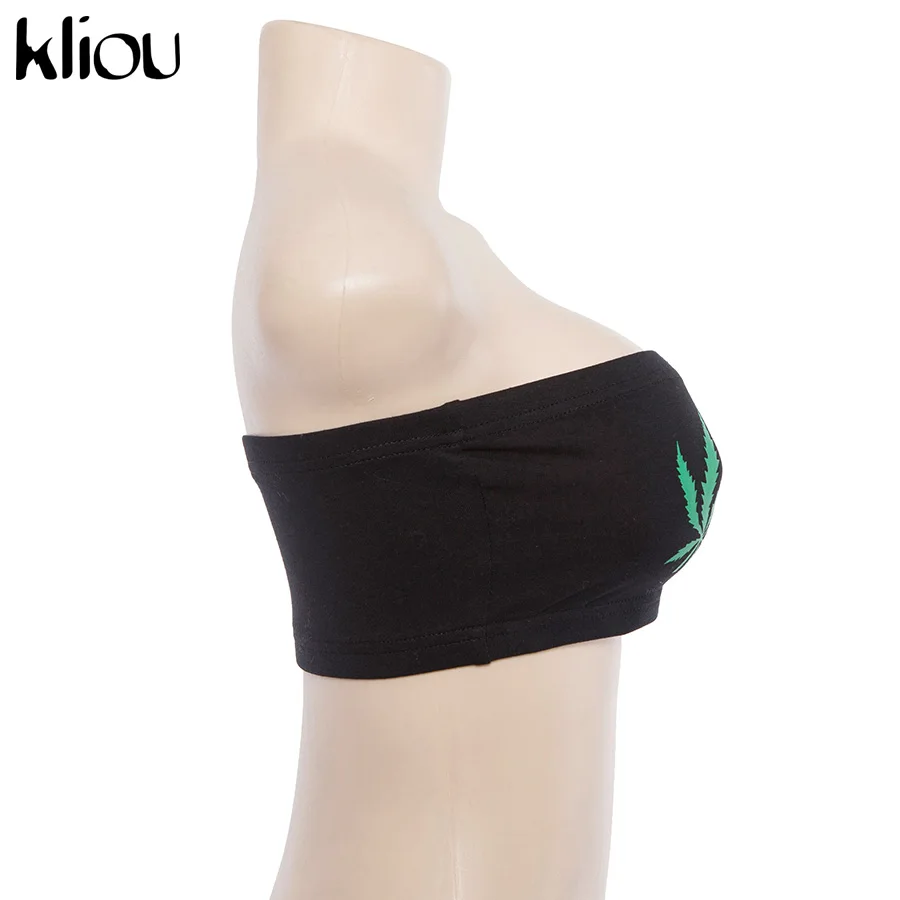 Kliou New Leaf Print Three Colors Women Tube Top Female Summer Fitness Body Strapless Camisole Short Cropped Tank Tops