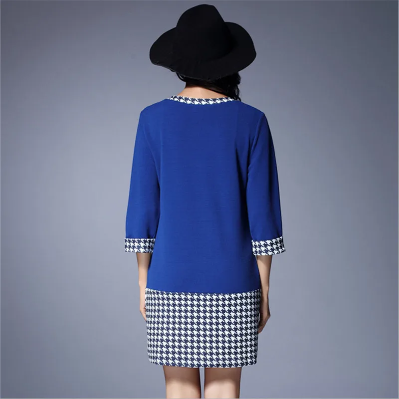 Платье из твида размера плюс для женщин с круглым вырезом и рукавом 7/10 лоскутное