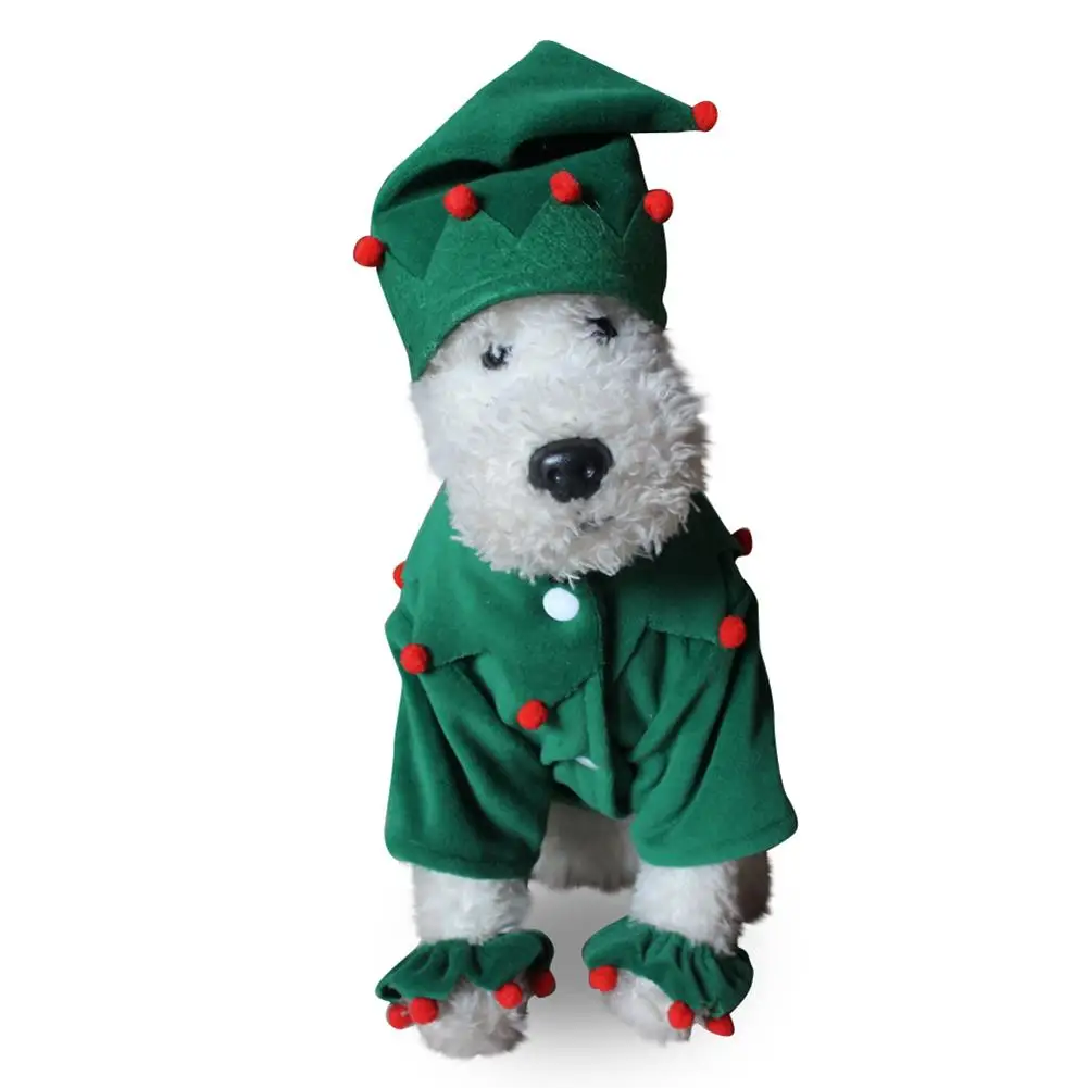 

TINGHAO Pet Costume Dog Christmas Halloween Elf Style Pom Pom Decor Clothes Apparel Dog Sets