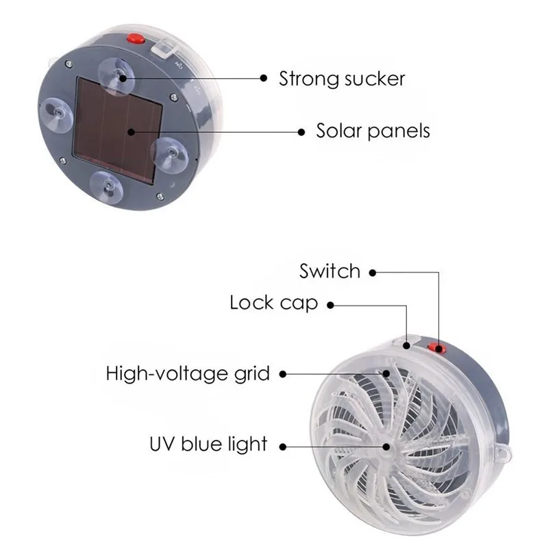 5PCS Solar Powered Mosquito Killer Click-type Insect killer Home Kitchen Pest Killer UV Light Lamp Mosquito Bug Zapper Repellent
