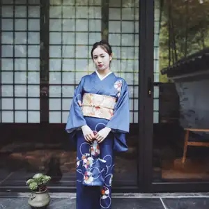 blue kimono outfit