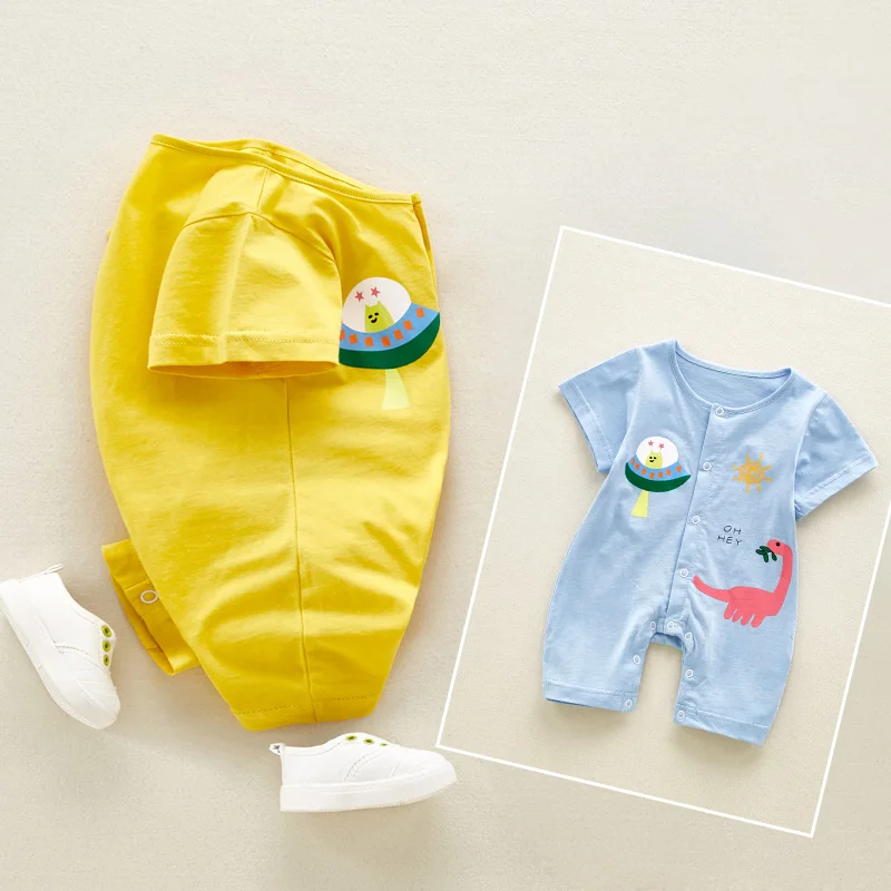 Cute Newborn Baby Clothes Blue Yellow Baby Boy Rompers Summer Cartoon Dinosaur Infant Clothing Kids Onesie Outfit