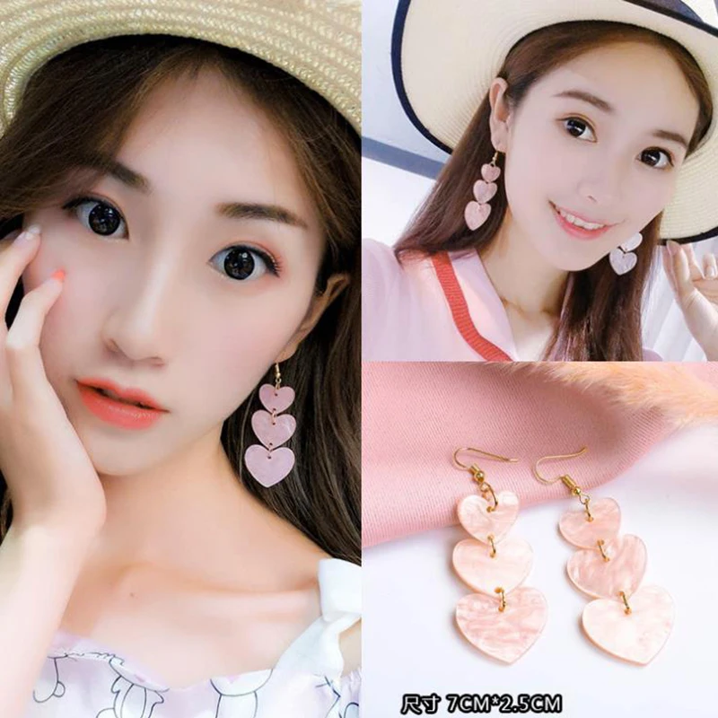 

SUKI Cute Love Heart Pendant Long Tassel Earrings Pink Peach Heart Drop Earrings For Women Girls Best Gift Gold Hooks Jewelry