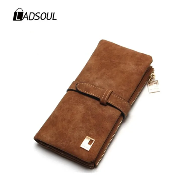 LADSOUL новые модные женские кошельки на шнурке из нубука на молнии кошелек женский длинный дизайнерский кошелек два раза CD5582/h